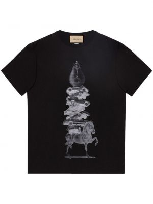 Kokvilnas t-krekls ar apdruku džersija Gucci melns