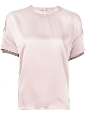 Satynowa bluzka Brunello Cucinelli różowa