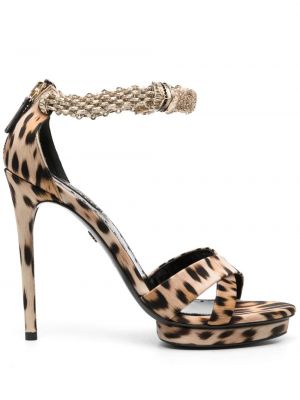 Sandále s potlačou s leopardím vzorom Roberto Cavalli zlatá