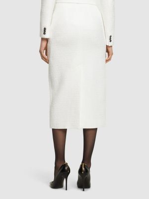 Midi suknja visoki struk od tvida Alessandra Rich bijela