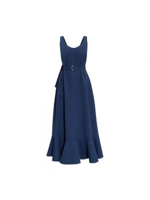 Niebieska sukienka długa bez rękawów z falbankami Kenzo