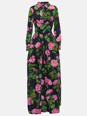 Платье макси из смесового хлопка с цветочным принтом Oscar De La Renta, мультиколор