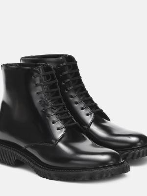 Čipkované kožené šnurovacie členkové topánky Saint Laurent čierna