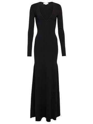 Pletené dlouhé šaty s výstrihom do v Victoria Beckham čierna