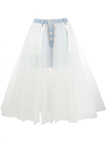 Tylové džínová sukně s výšivkou Unravel Project - bílá