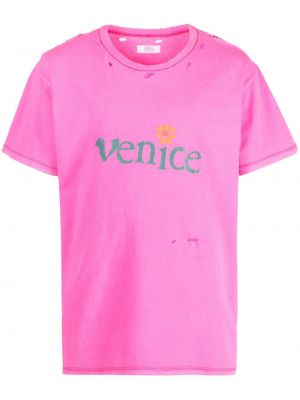 Saplēsti t-krekls ar apdruku Erl rozā