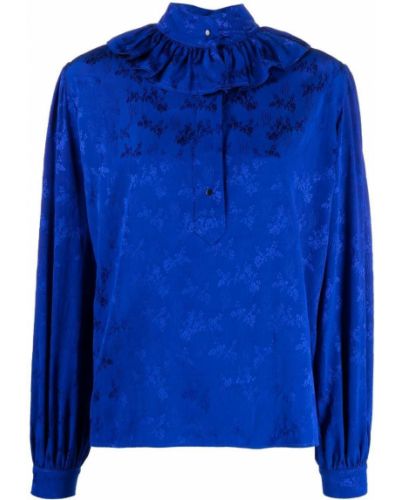 Blusa de flores con estampado de tejido jacquard Roseanna azul