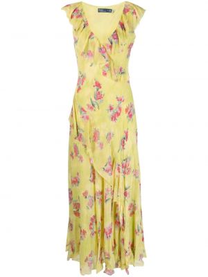 Dolga obleka s cvetličnim vzorcem s potiskom z volani Polo Ralph Lauren rumena