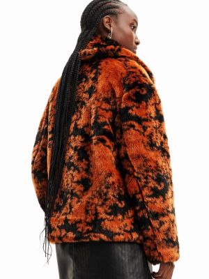 Pletena jakna s krznom Desigual narančasta