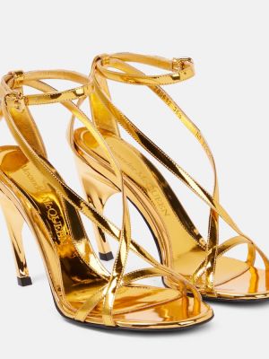 Kožené kožené sandále Alexander Mcqueen zlatá