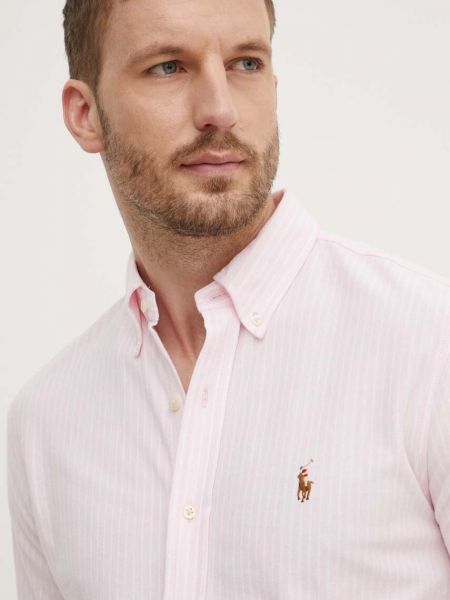 Pernata pamučna košulja s gumbima Polo Ralph Lauren ružičasta