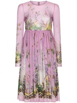 Mustriline lilleline siidist kleit Dolce & Gabbana roosa