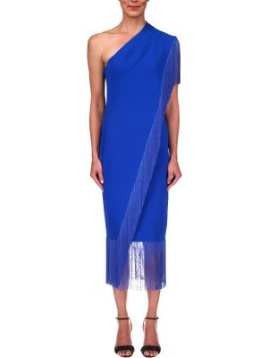 Платье из эластичного крепа с бахромой Badgley Mischka, Mediterranean Blue