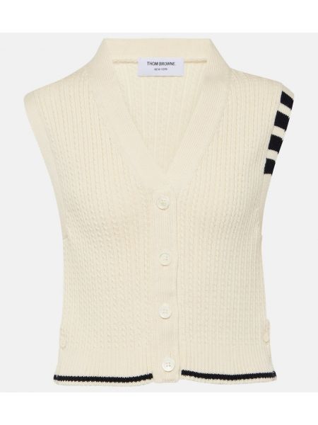 Stribet uld vest Thom Browne hvid