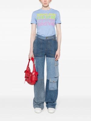Kokvilnas t-krekls ar apdruku Versace Jeans Couture zils