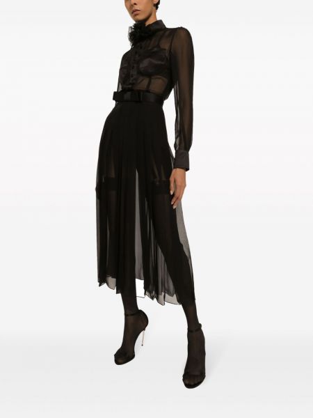 Květinové hedvábné koktejlové šaty Dolce & Gabbana černé