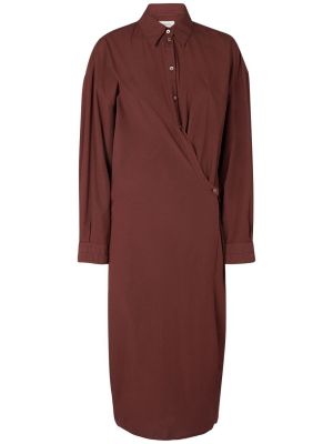 Pamučna midi haljina Lemaire smeđa