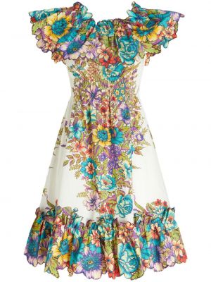 Kvetinové bavlnené šaty s potlačou Etro biela