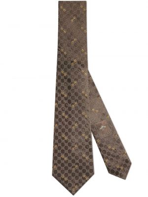 Жакардова копринена вратовръзка Gucci кафяво
