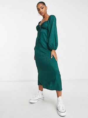 Жаккардовый корсетное платье с длинным рукавом New Look зеленый