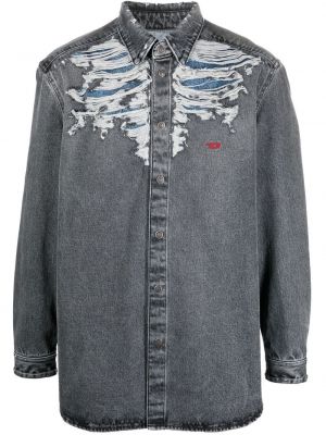 Péřová džínová košile s oděrkami Diesel šedá