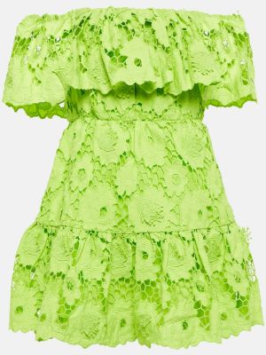 Krajkové bavlněné šaty Self-portrait zelené