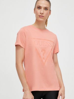 Памучна тениска Guess оранжево