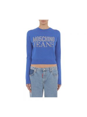 Dzianinowy sweter Moschino niebieski