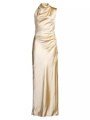 Асимметричное длинное платье Misha золотое