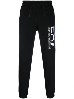 Bavlnené teplákové nohavice s potlačou Ea7 Emporio Armani čierna