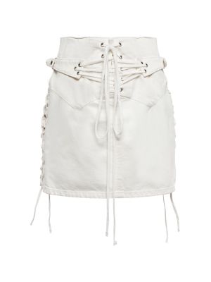 Čipkovaná šnurovacia džínsová sukňa Re/done biela