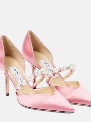 Сатенени полуотворени обувки Jimmy Choo розово