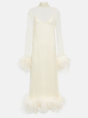 Копринена миди рокля с пера Taller Marmo бяло