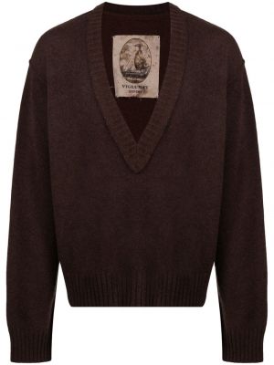 Sweter z kaszmiru z dekoltem w serek Ziggy Chen brązowy