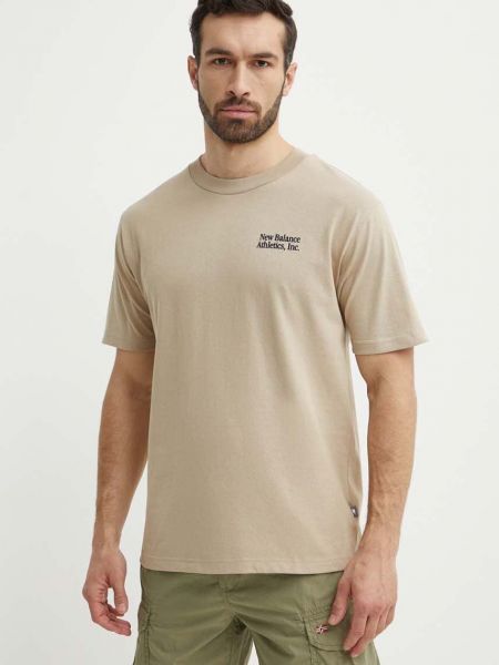 Bavlněné tričko s aplikacemi New Balance béžové