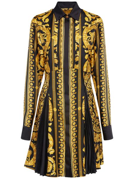 Vestido camisero de seda con estampado Versace