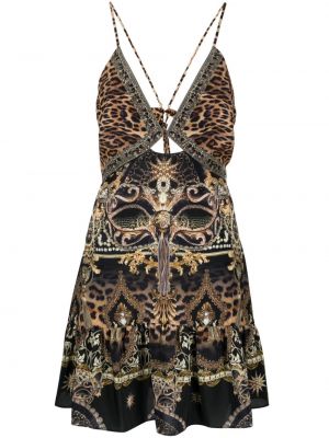 Rochie de mătase cu imagine cu model leopard Camilla