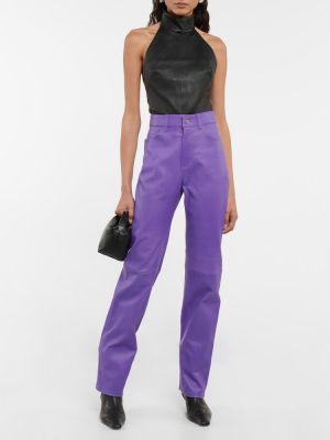 Kožené rovné kalhoty s vysokým pasem Stouls fialové