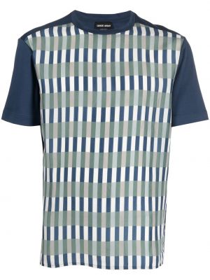 Koszulka w paski z nadrukiem Giorgio Armani niebieska