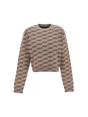 Sweter z długim rękawem z okrągłym dekoltem Balenciaga beżowy