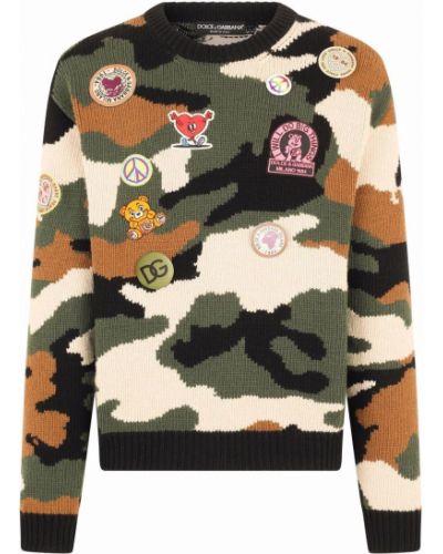 Pull en tricot à imprimé à imprimé camouflage Dolce & Gabbana vert