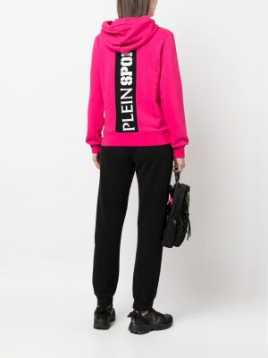 Raštuotas medvilninis džemperis su gobtuvu Plein Sport rožinė