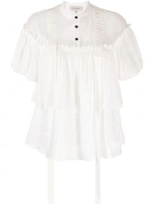 Копринена ленена блуза с волани Lee Mathews бяло
