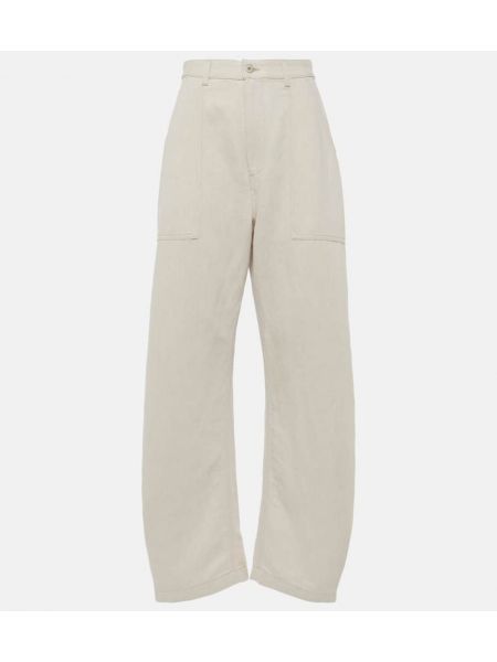 Памучни ленени широки панталони Loewe бяло
