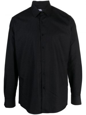Bodkovaná bavlnená košeľa s potlačou Karl Lagerfeld čierna