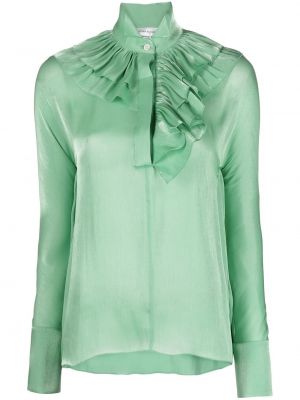Svilena bluza z volani Victoria Beckham zelena