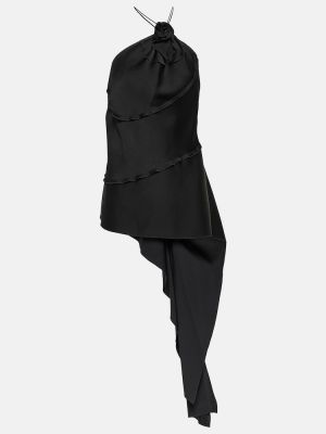 Drapovaný květinový saténový top Victoria Beckham černý