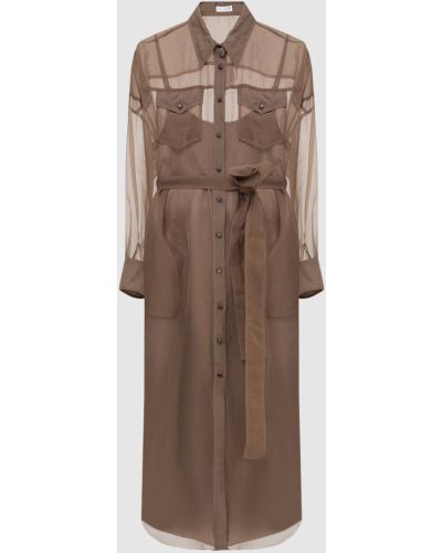 Шовкове сорочка Сукня Brunello Cucinelli, коричневе