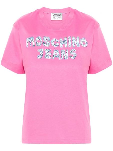 Painettu t-paita Moschino Jeans pinkki