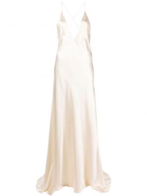 Копринена вечерна рокля Saint Laurent бяло